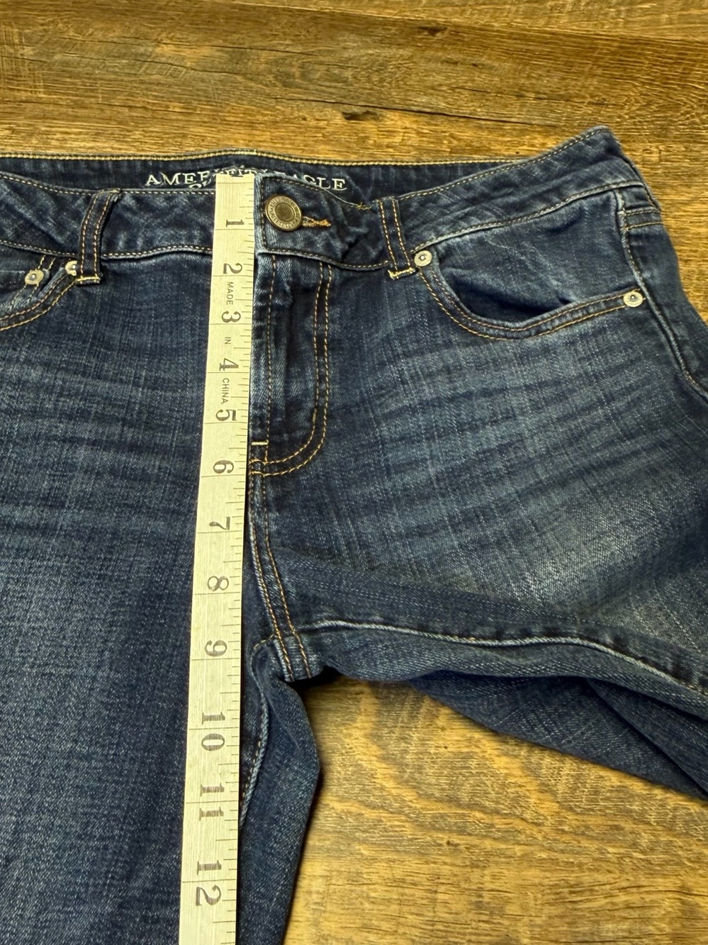 2013 American Eagle Favorite Boyfriend Jeans Stretch Blue Dark Wash Women’s 14 - Picture 5 of 11